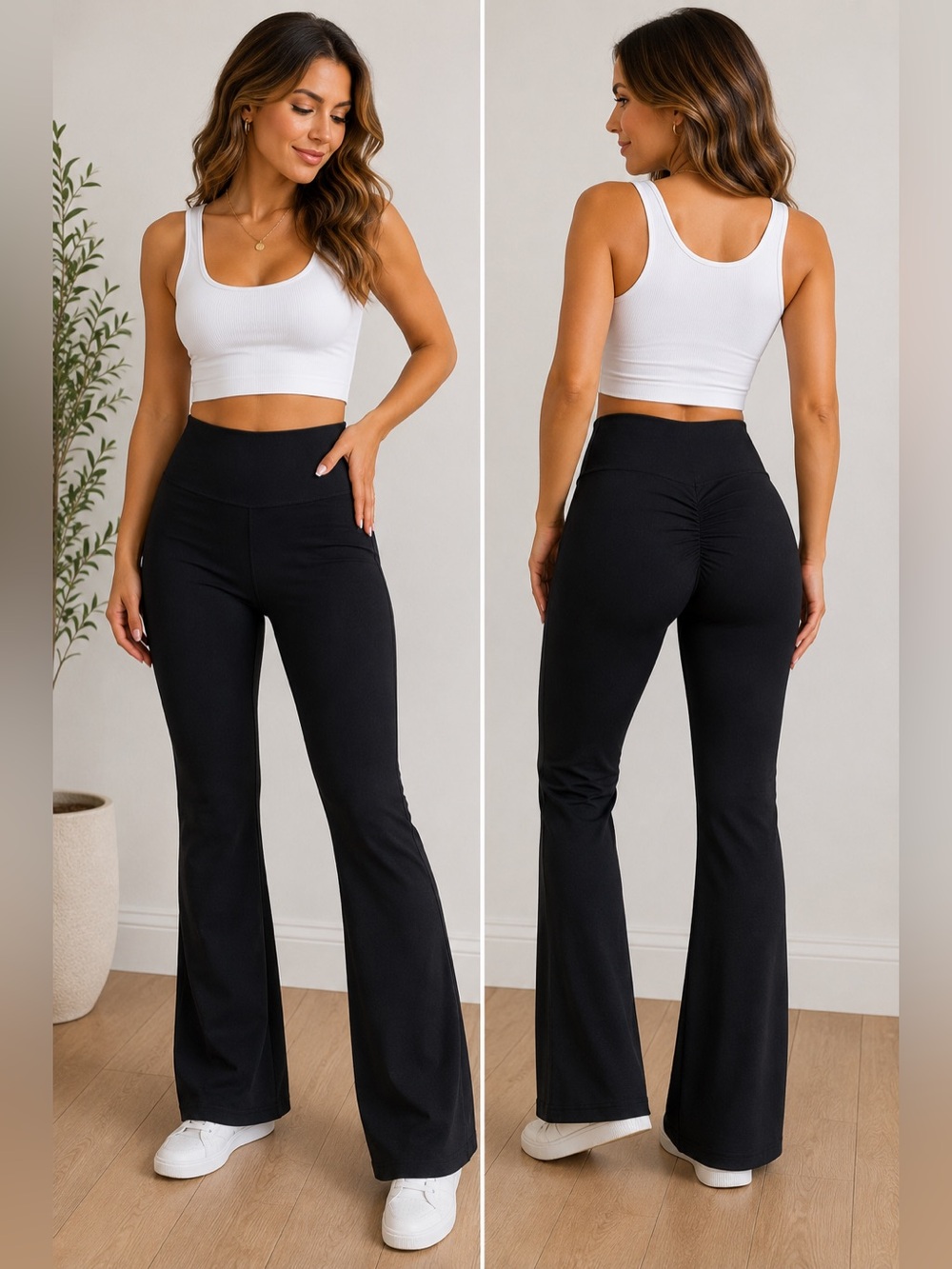 Black High Waisted Ruched Butt Flare Leggings Yoga Pants Size Medium
